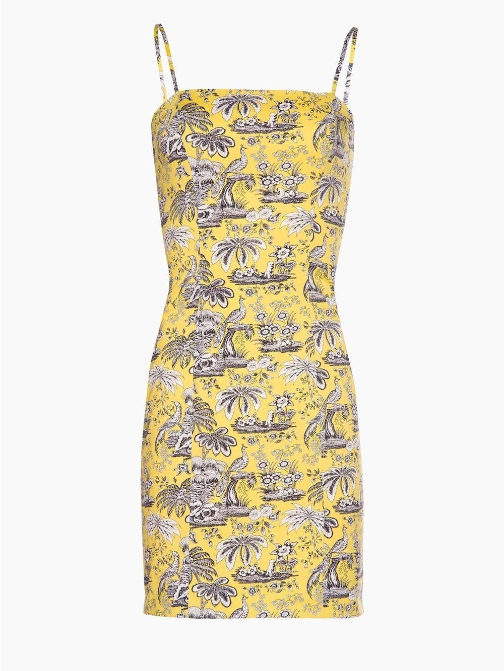 STAUD Yellow Toile-Print Spaghetti-Strap Mini Dress